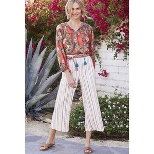 Johnny Was Lola Striped Belted Wide Leg Pants